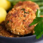 Two vegan minced meat patties on a plate