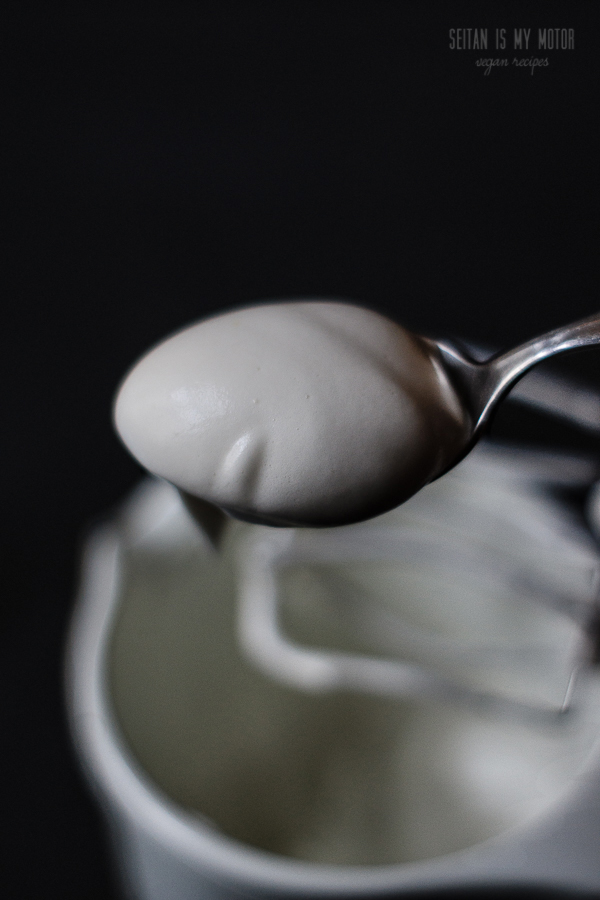 Whipped up aquafaba that looks just like beaten egg whites.