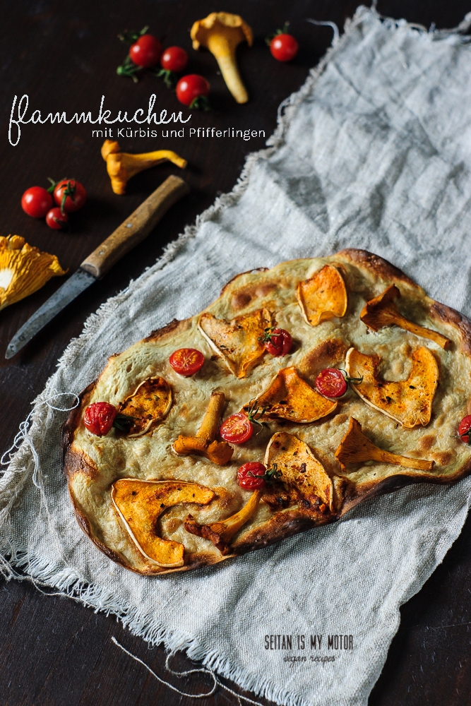 flammkuchen with squash and chanterelles