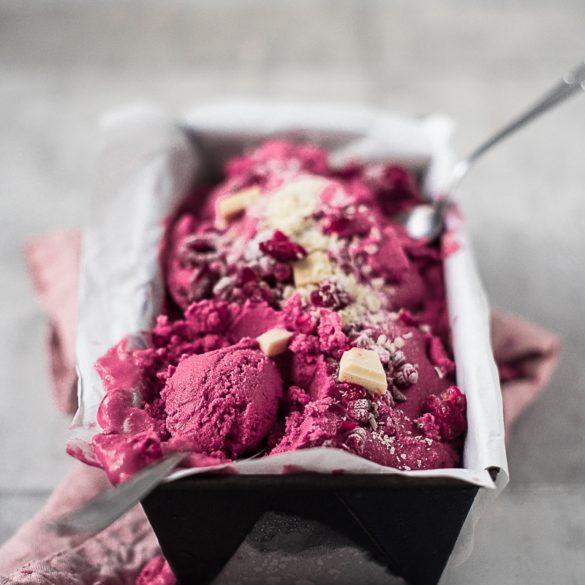 Raspberry Elderflower Ice Cream with Cocoa Butter