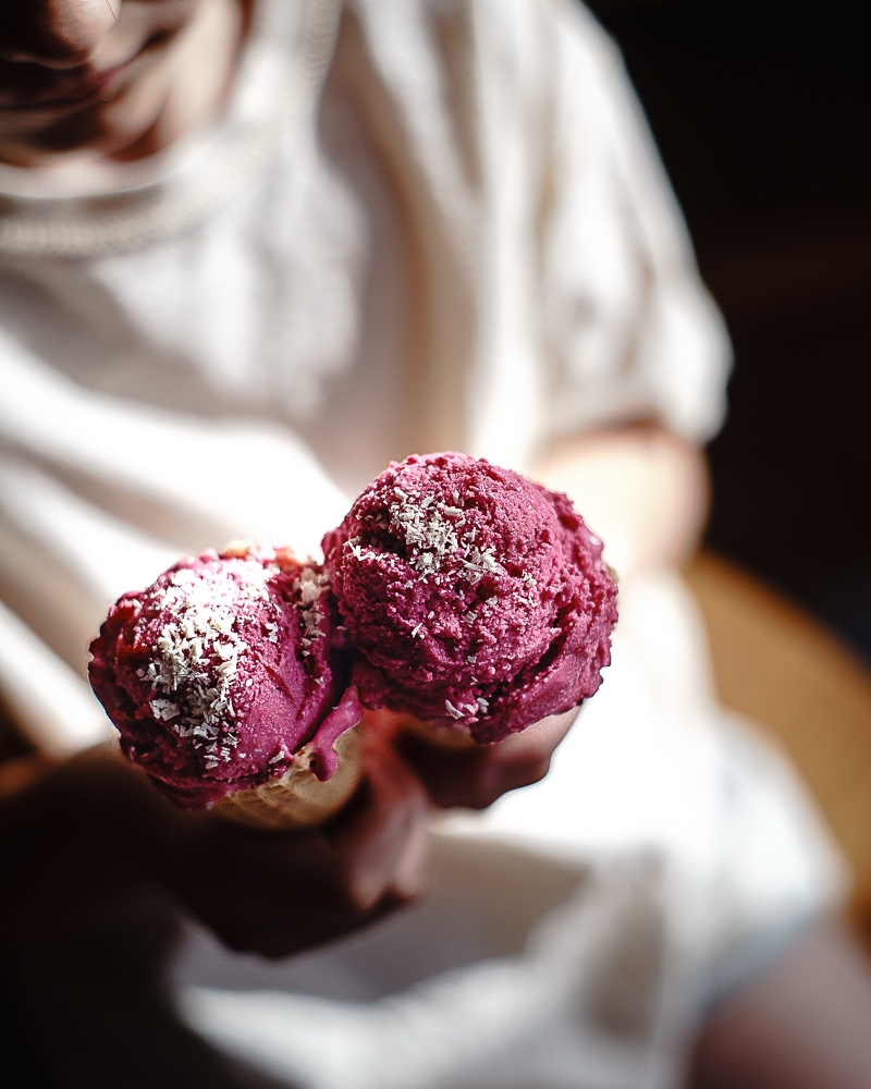 Raspberry Elderflower Ice Cream with Cocoa Butter