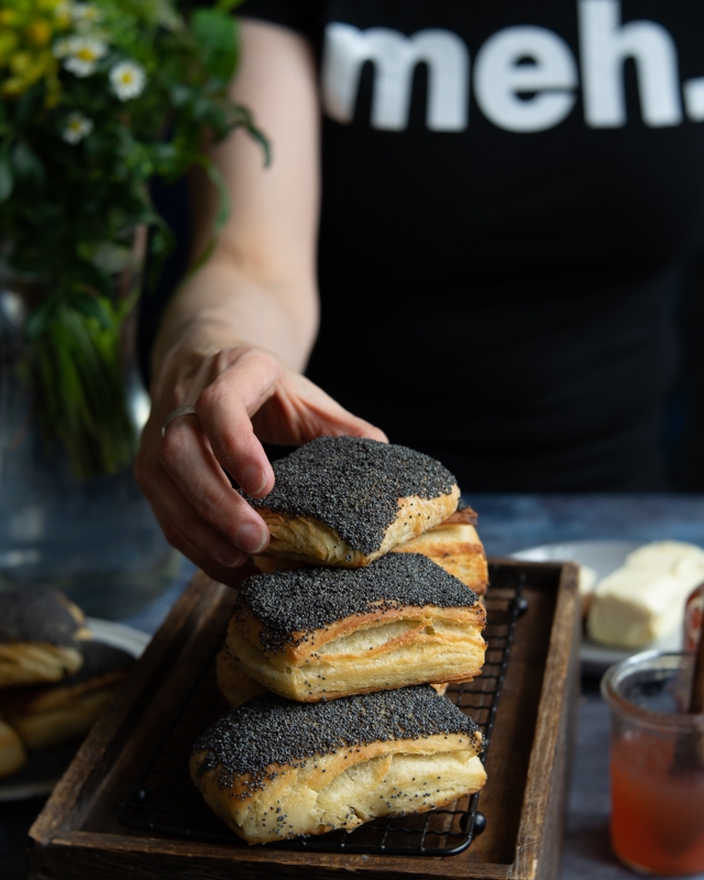 Tebirkes - Danish Poppy Seed Rolls made from Laminated Dough.