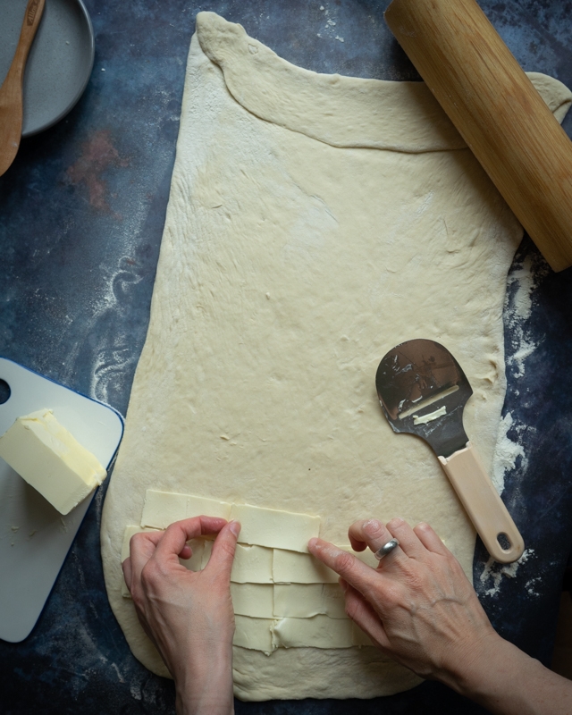 Making tebirkes dough.