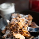 Scrambled pancakes in a pan